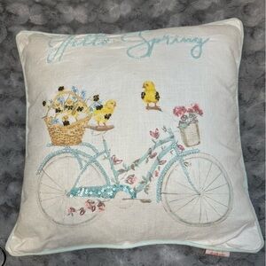 The Carrot Patch Decorative Down Pillow Hello Spring 20" x 20" Bicycle Beading